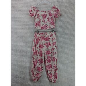 Paisley Lane Pink Floral Girls 10 2pc Linen Crop Top & Harem Pants Set